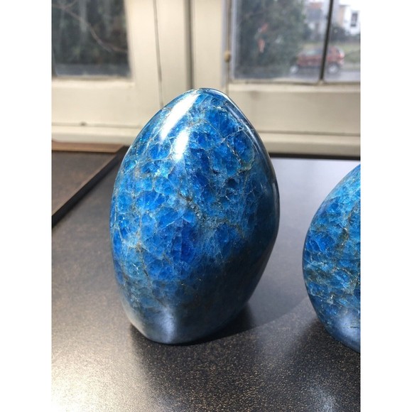 Blue APATITE Polished Crystal Freeform Set Standup - Madagascar Bluestones - Picture 6 of 16